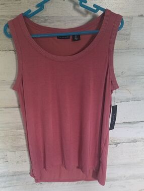 Tahari Dusty Rose Scoop Neck Rib-Trim Tank